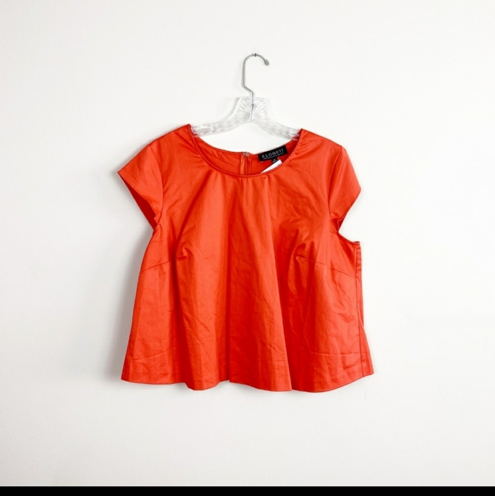 Eloquii | structured cap sleeve blouse orange red